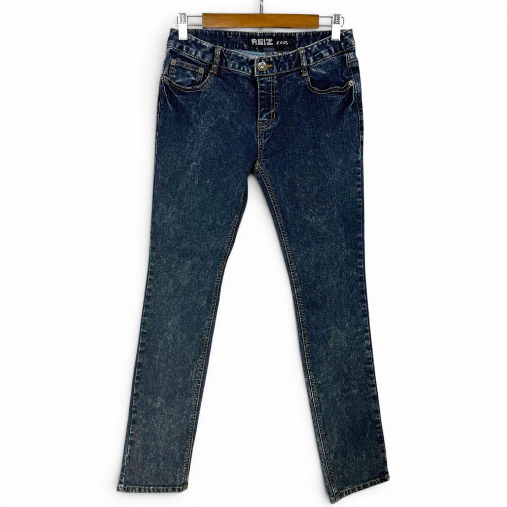 y2k skinny dark wash denim jeans women's 30x29 reiz stretch minimalist rare zip
